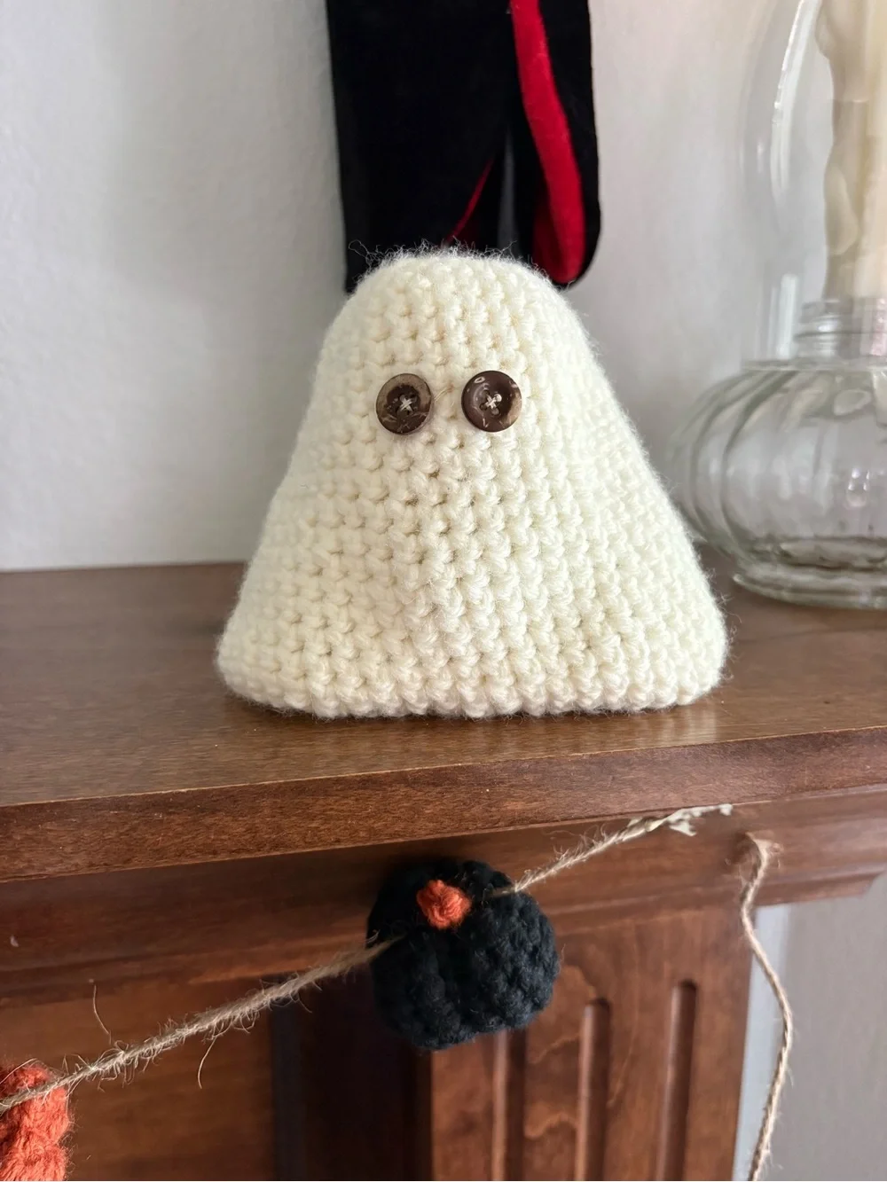 Handmade Cream Crocheted Small ghost with Button Eyes